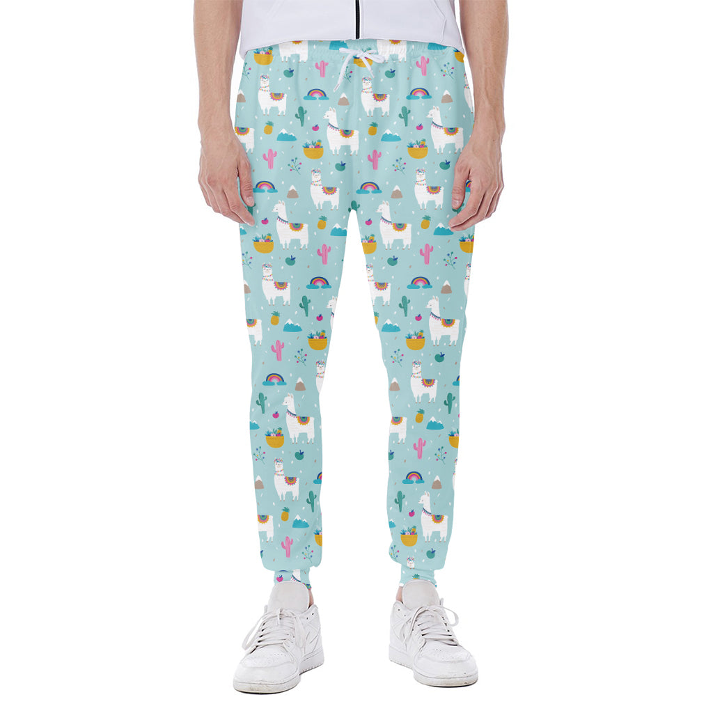 Happy Llama And Cactus Pattern Print Scuba Joggers