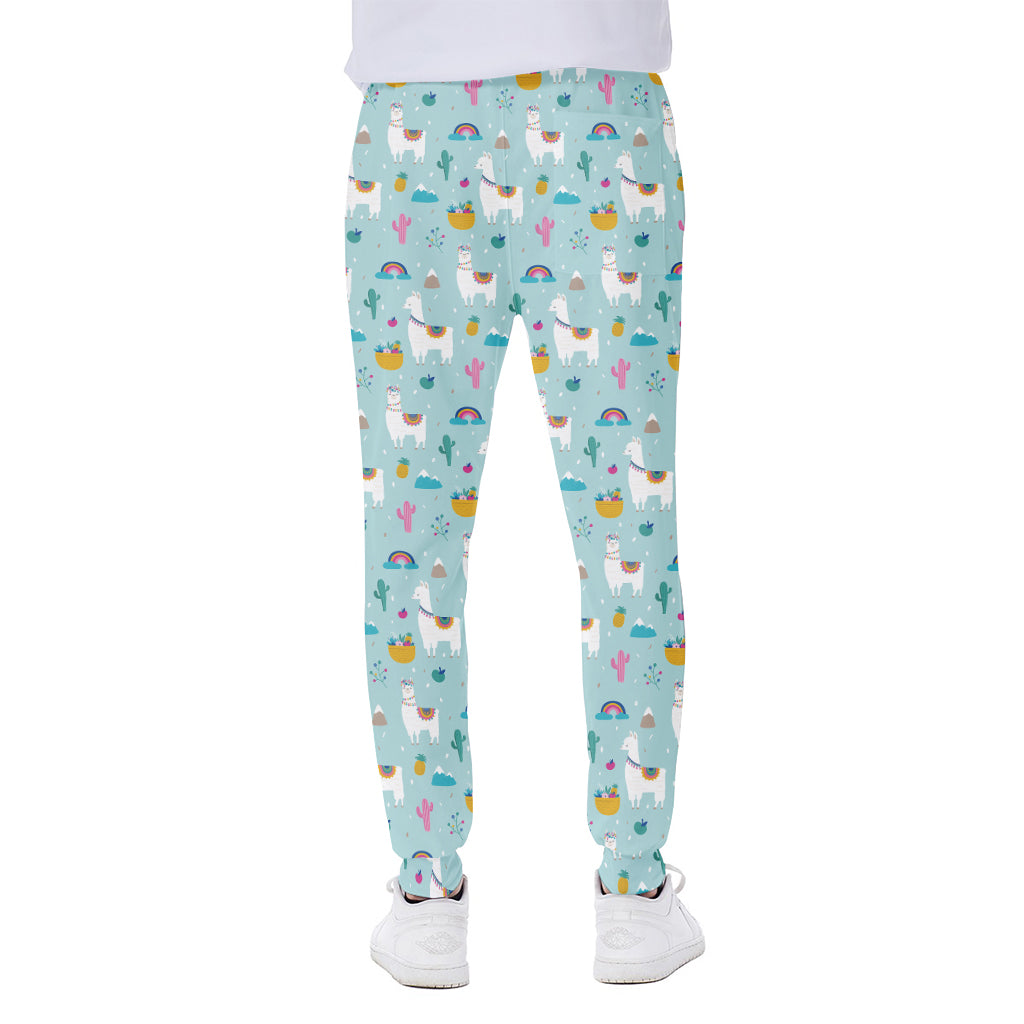 Happy Llama And Cactus Pattern Print Scuba Joggers