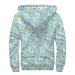 Happy Llama And Cactus Pattern Print Sherpa Lined Zip Up Hoodie