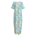Happy Llama And Cactus Pattern Print Short Sleeve Long Nightdress