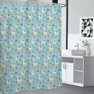 Happy Llama And Cactus Pattern Print Shower Curtain