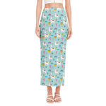 Happy Llama And Cactus Pattern Print Side Slit Maxi Skirt