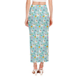 Happy Llama And Cactus Pattern Print Side Slit Maxi Skirt