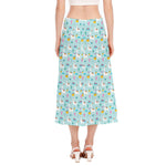 Happy Llama And Cactus Pattern Print Side Slit Midi Skirt