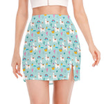 Happy Llama And Cactus Pattern Print Side Slit Mini Skirt