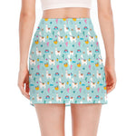 Happy Llama And Cactus Pattern Print Side Slit Mini Skirt