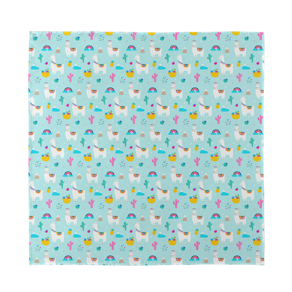 Happy Llama And Cactus Pattern Print Silk Bandana
