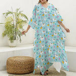 Happy Llama And Cactus Pattern Print Silk V-Neck Kaftan Dress