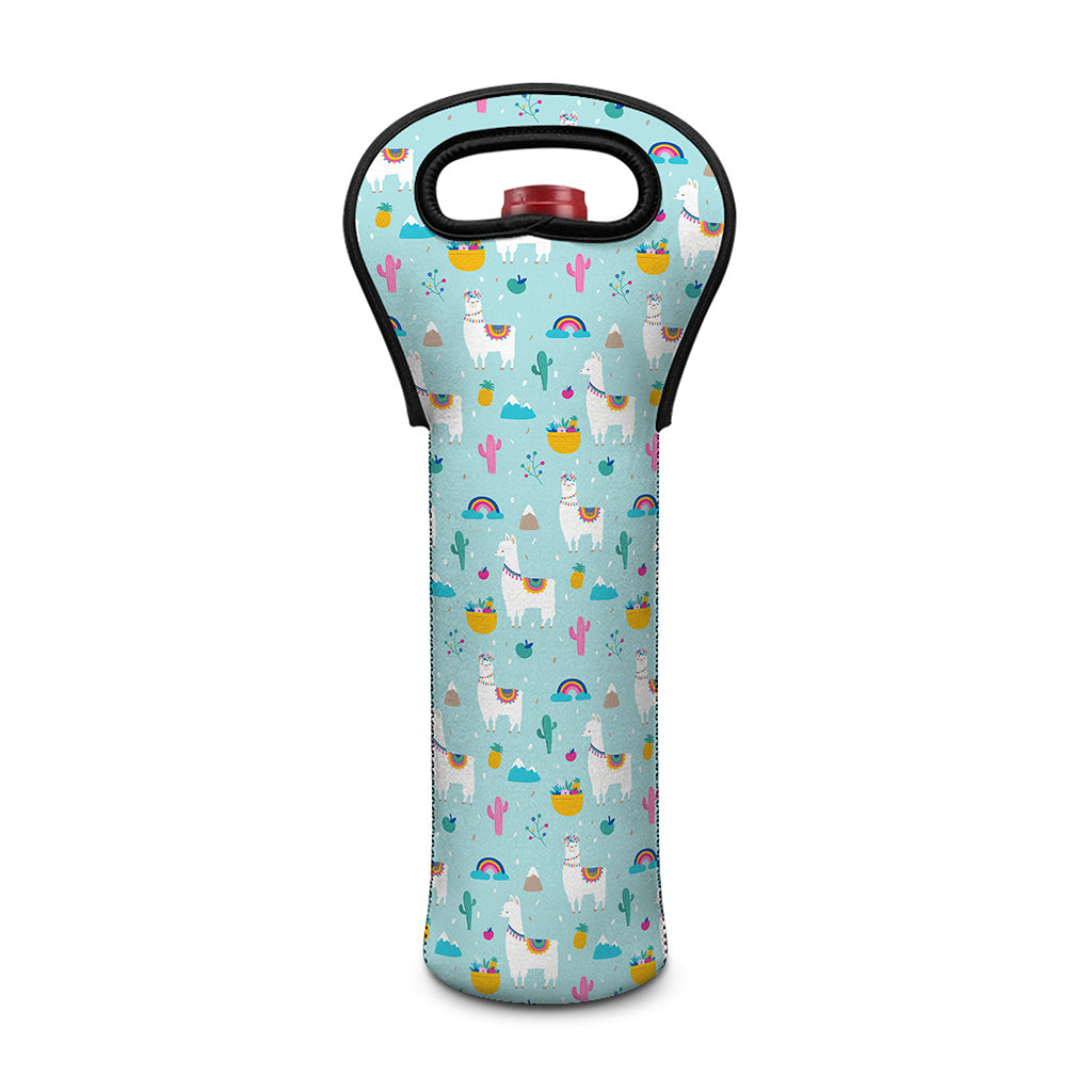 Happy Llama And Cactus Pattern Print Single Neoprene Wine Tote
