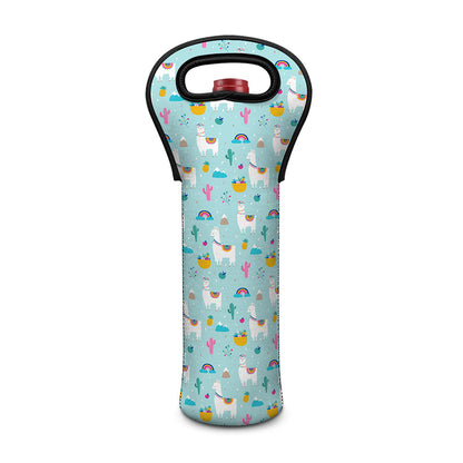 Happy Llama And Cactus Pattern Print Single Neoprene Wine Tote