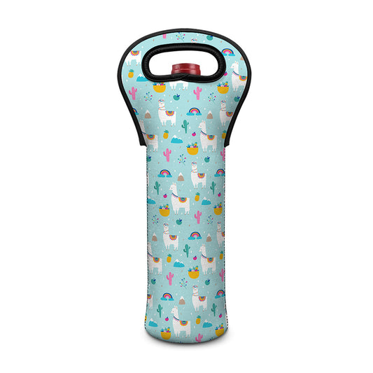 Happy Llama And Cactus Pattern Print Single Neoprene Wine Tote