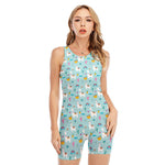 Happy Llama And Cactus Pattern Print Sleeveless One Piece Swimsuit