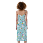 Happy Llama And Cactus Pattern Print Slim Fit Midi Cami Dress