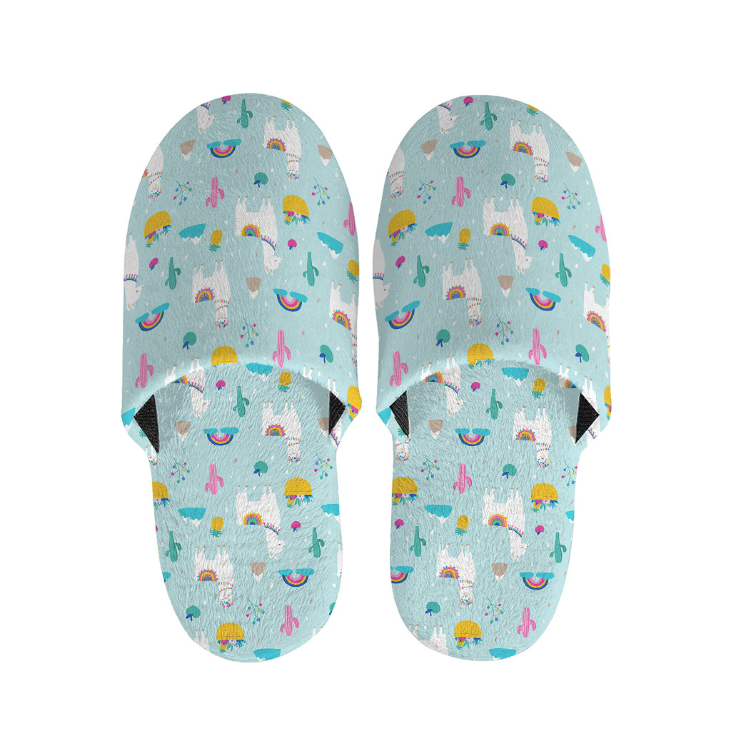 Happy Llama And Cactus Pattern Print Slippers
