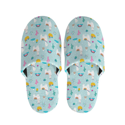 Happy Llama And Cactus Pattern Print Slippers