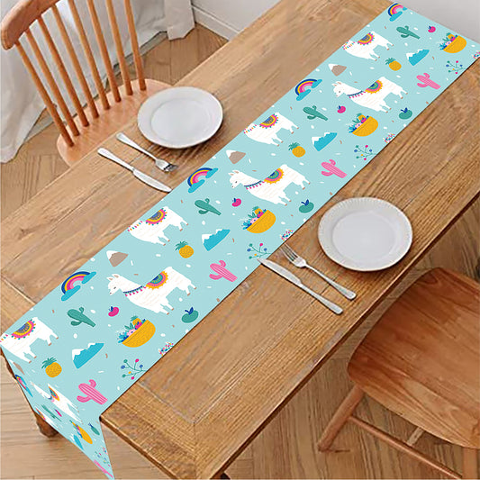 Happy Llama And Cactus Pattern Print Table Runner