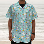 Happy Llama And Cactus Pattern Print Textured Short Sleeve Shirt