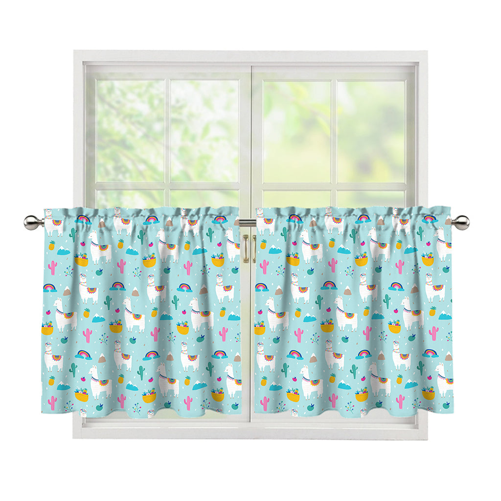 Happy Llama And Cactus Pattern Print Tier Curtains