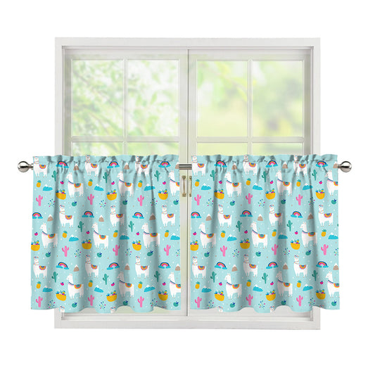 Happy Llama And Cactus Pattern Print Tier Curtains