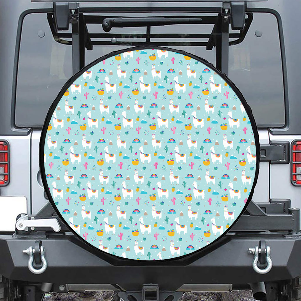 Happy Llama And Cactus Pattern Print Tire Cover