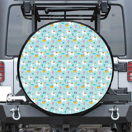 Happy Llama And Cactus Pattern Print Tire Cover