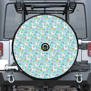 Happy Llama And Cactus Pattern Print Tire Cover With Camera Hole