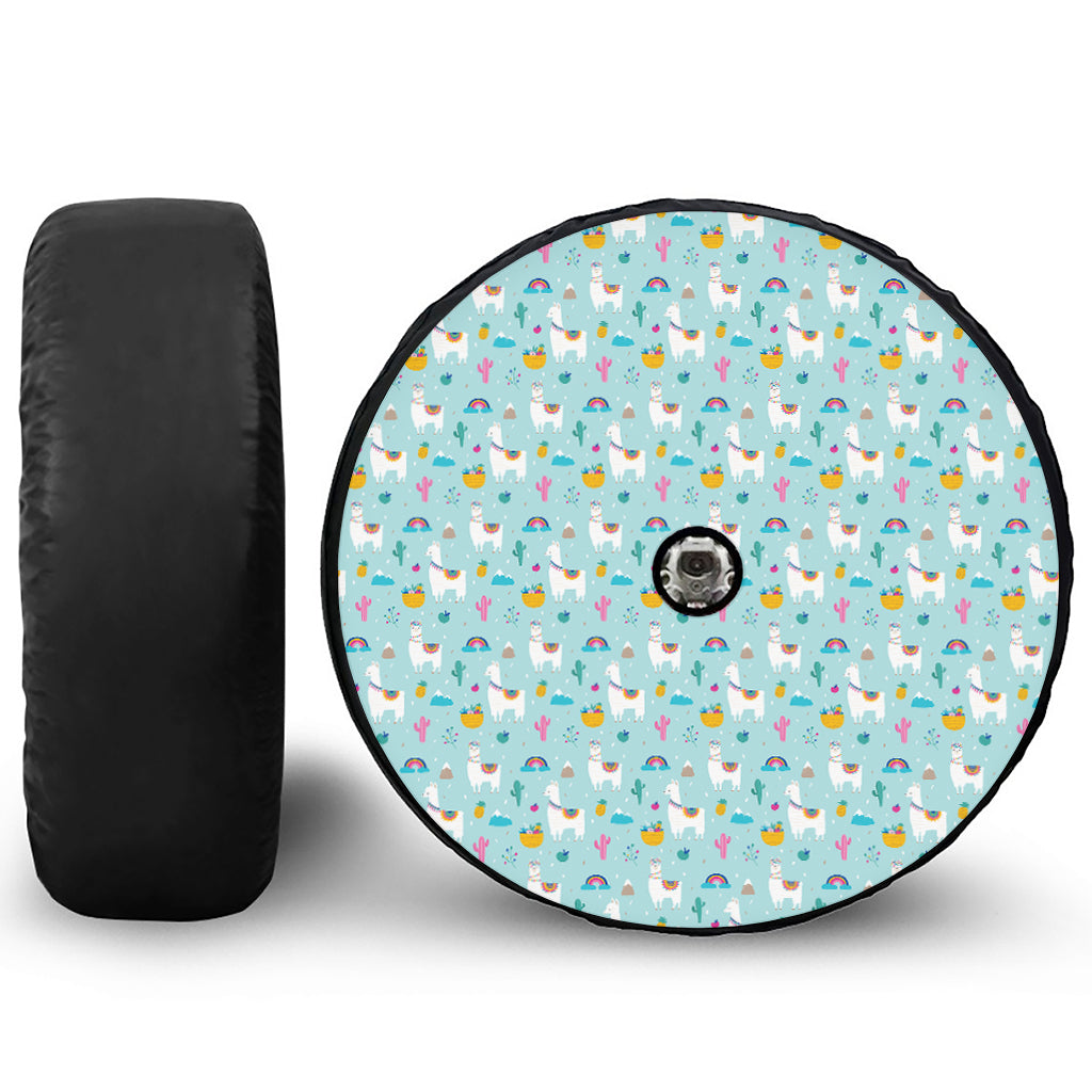 Happy Llama And Cactus Pattern Print Tire Cover With Camera Hole