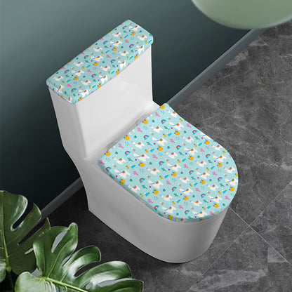Happy Llama And Cactus Pattern Print Toilet Lid And Tank Cover Set