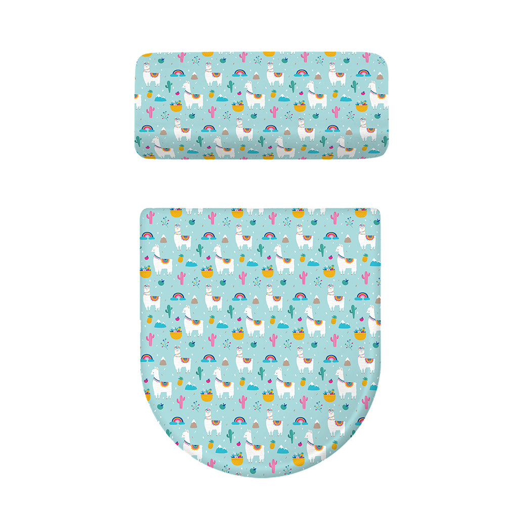 Happy Llama And Cactus Pattern Print Toilet Lid And Tank Cover Set