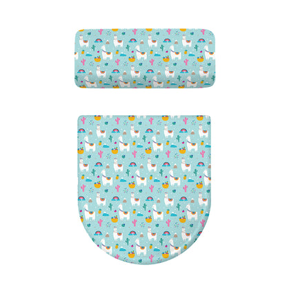 Happy Llama And Cactus Pattern Print Toilet Lid And Tank Cover Set