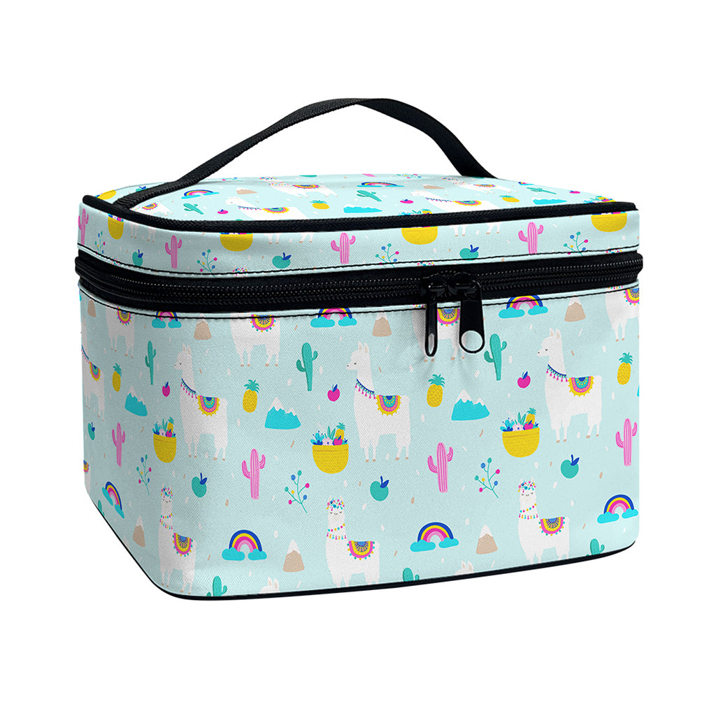 Happy Llama And Cactus Pattern Print Travel Makeup Bag