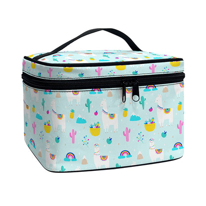 Happy Llama And Cactus Pattern Print Travel Makeup Bag