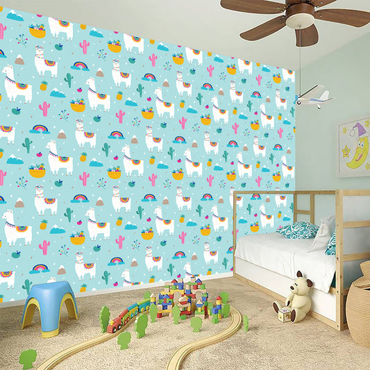Happy Llama And Cactus Pattern Print Wall Sticker