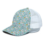 Happy Llama And Cactus Pattern Print White Mesh Trucker Cap