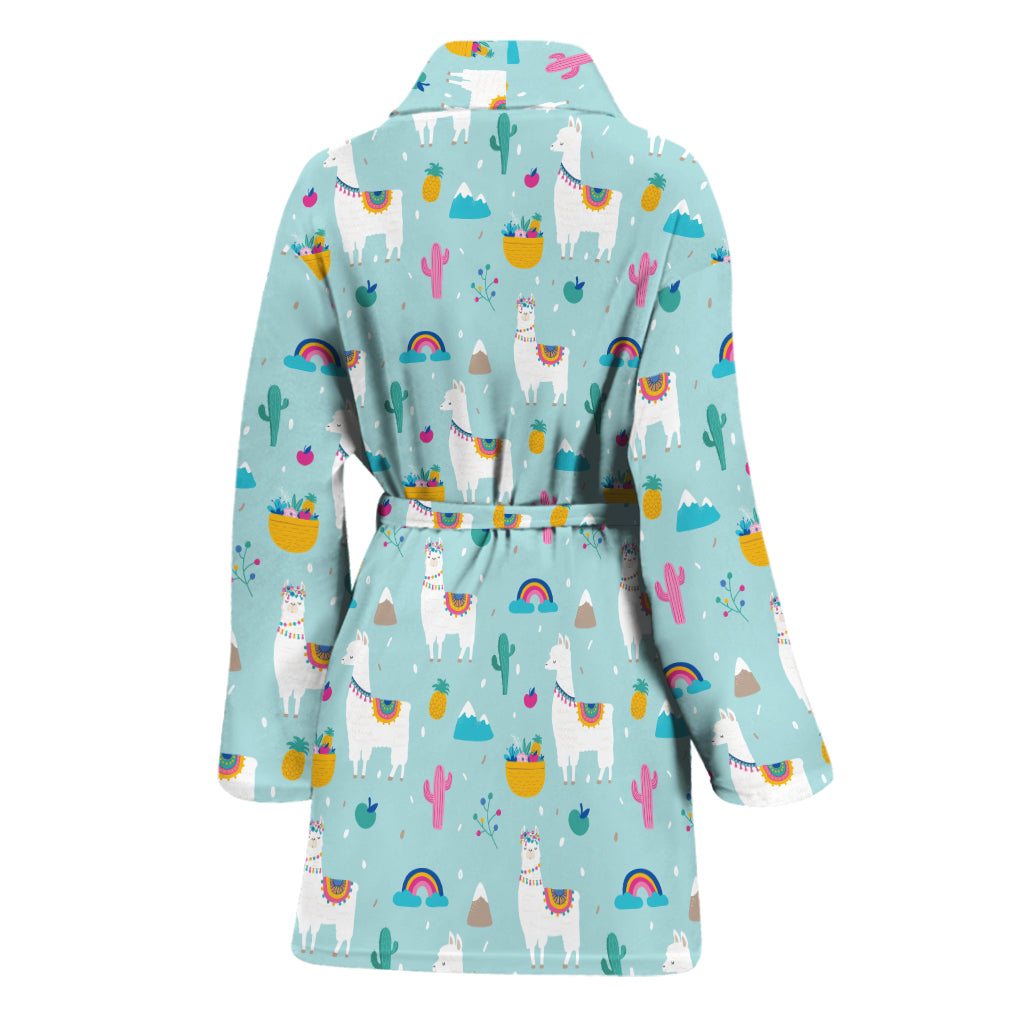 Happy Llama And Cactus Pattern Print Women's Bathrobe