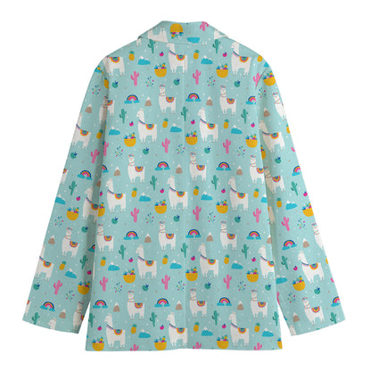 Happy Llama And Cactus Pattern Print Women's Blazer