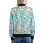 Happy Llama And Cactus Pattern Print Women's Bomber Jacket