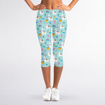 Happy Llama And Cactus Pattern Print Women's Capri Leggings