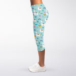 Happy Llama And Cactus Pattern Print Women's Capri Leggings