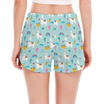 Happy Llama And Cactus Pattern Print Women's Split Running Shorts