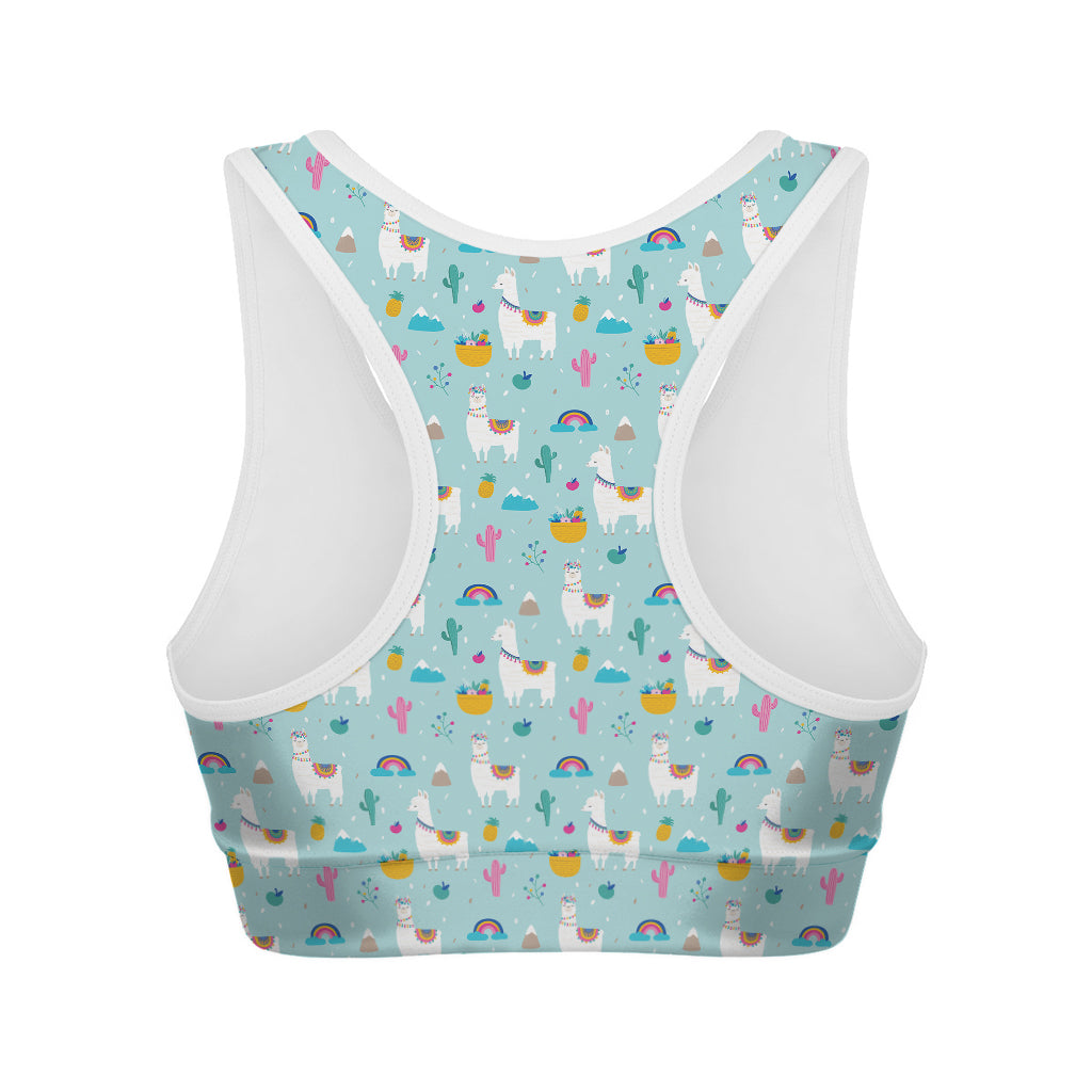 Happy Llama And Cactus Pattern Print Women's Sports Bra