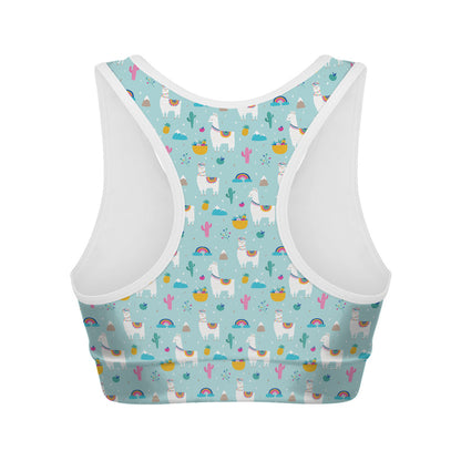 Happy Llama And Cactus Pattern Print Women's Sports Bra