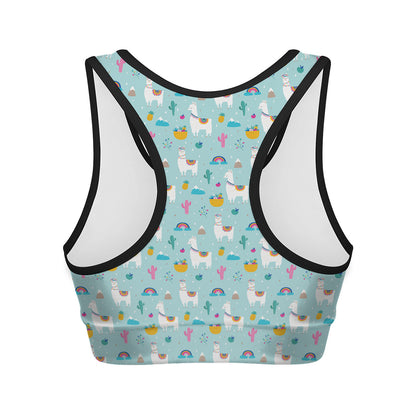 Happy Llama And Cactus Pattern Print Women's Sports Bra
