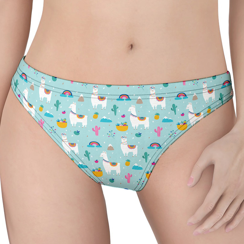 Happy Llama And Cactus Pattern Print Women's Thong