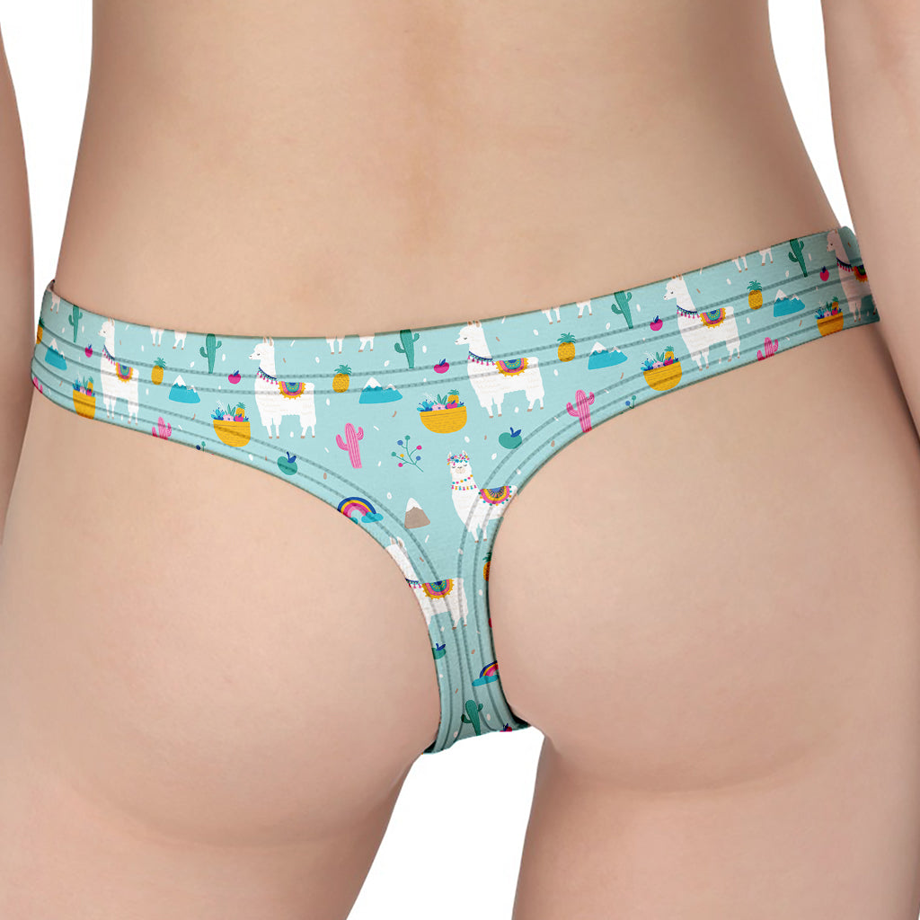 Happy Llama And Cactus Pattern Print Women's Thong