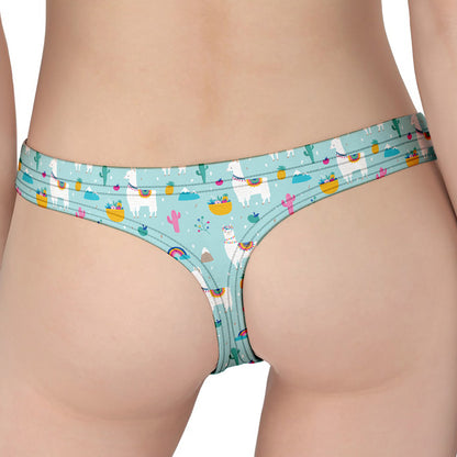 Happy Llama And Cactus Pattern Print Women's Thong
