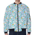 Happy Llama And Cactus Pattern Print Zip Sleeve Bomber Jacket