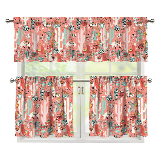 Happy Llama Pattern Print 3 Piece Kitchen Curtains