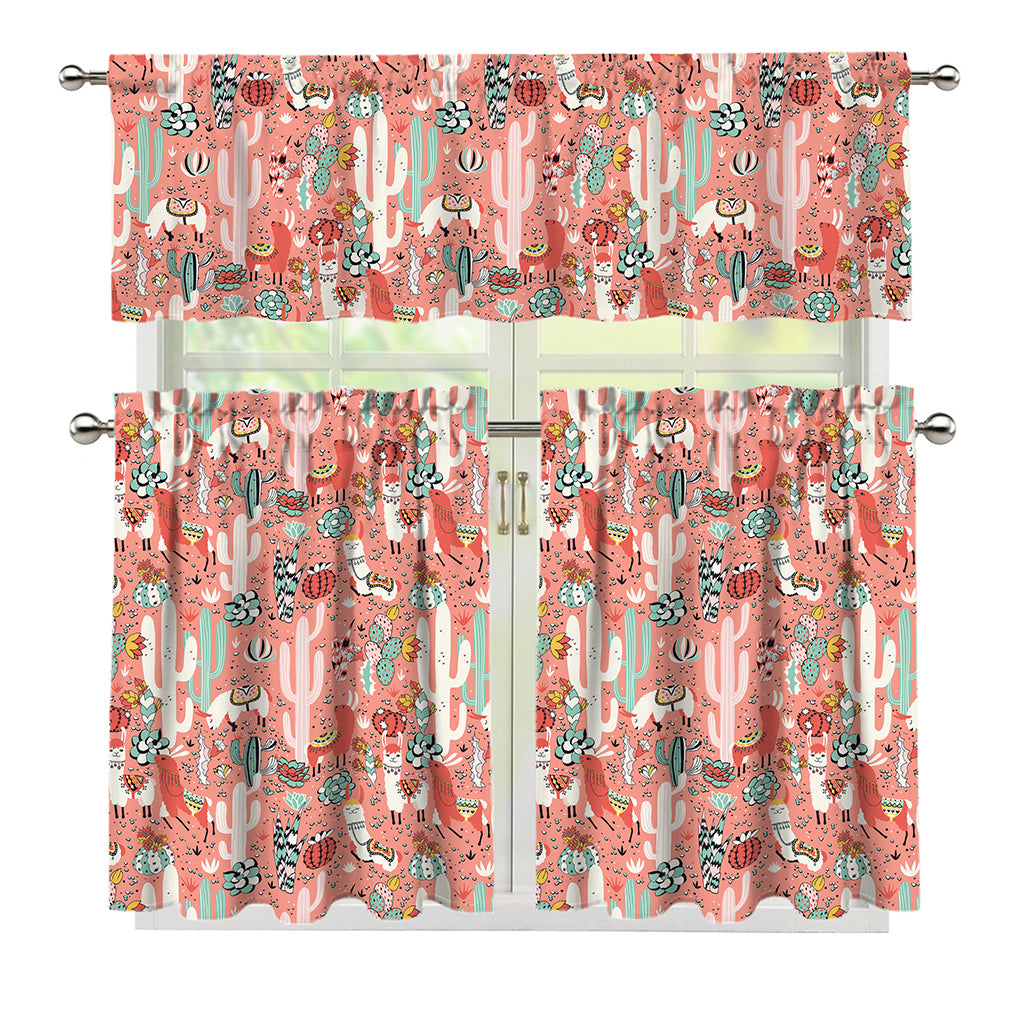 Happy Llama Pattern Print 3 Piece Kitchen Curtains