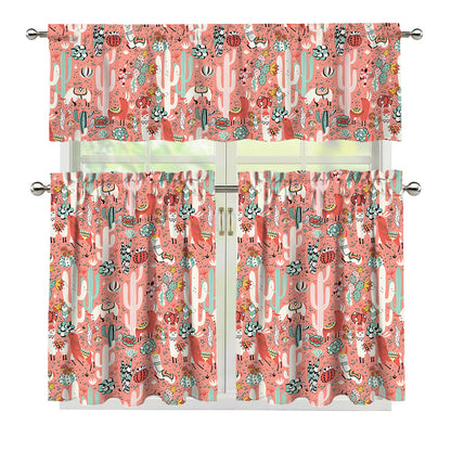 Happy Llama Pattern Print 3 Piece Kitchen Curtains
